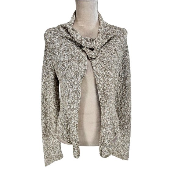 EILEEN FISHER Womens Open Front Cable Knit Cardigan Size XS Beige Long SLV  150P - Picture 1 of 6